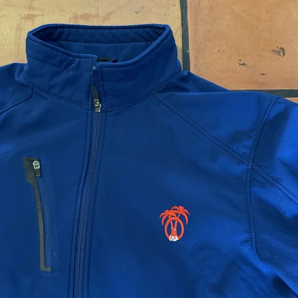 USA Palm Softshell Jacket Navy Red Palm Tree Logo Mens Medium Fleece Lined